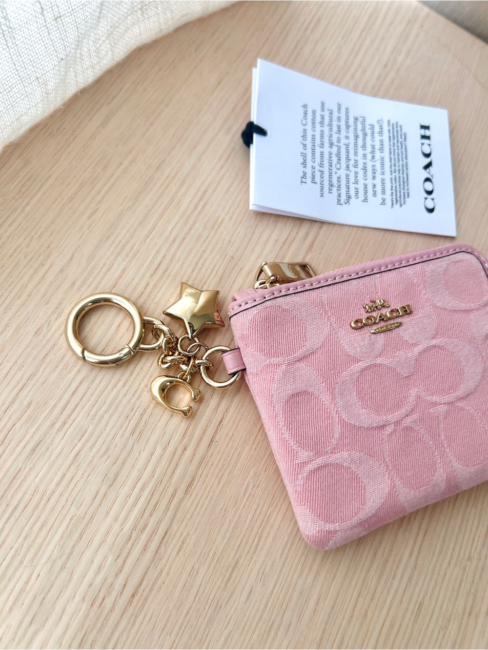 NWT🌟Coach Small Corner Zip Wallet Signature Denim With Charms CEU98 Light Pink - Picture 2 of 6